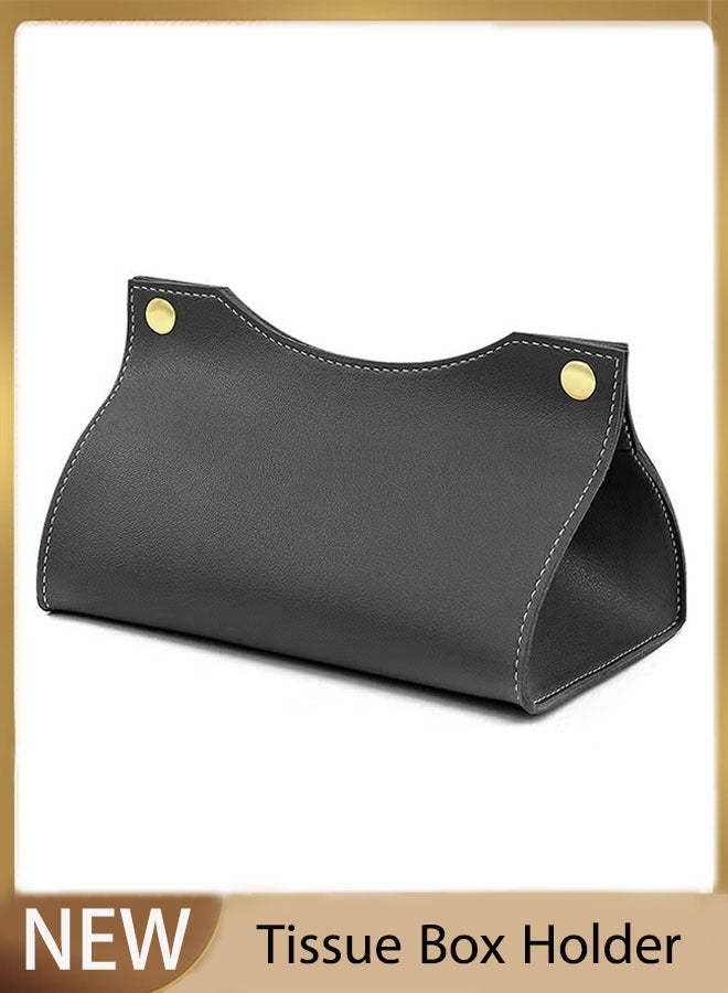 Tissue Box Holder,Modern PU Leather Rectangular Tissue Box Cover Holder Organizer for Bathroom Home Living Room, Bedroom,Kitchen,Vanity Countertop,Office Desk Tissue Box Cover for Car-Black - Image 1