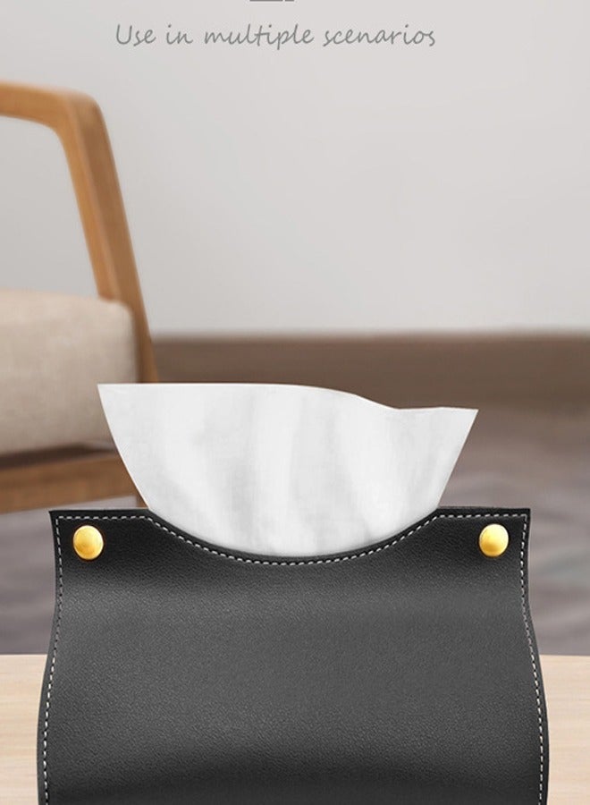 Tissue Box Holder,Modern PU Leather Rectangular Tissue Box Cover Holder Organizer for Bathroom Home Living Room, Bedroom,Kitchen,Vanity Countertop,Office Desk Tissue Box Cover for Car-Black - Image 3