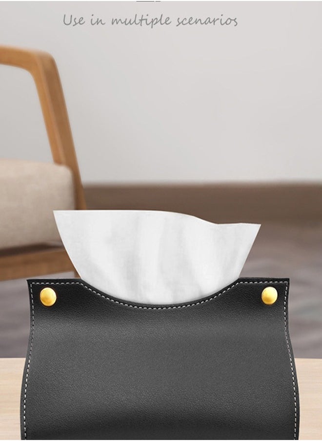 Generic Tissue Box Holder,Modern PU Leather Rectangular Tissue Box Cover Holder Organizer for Bathroom Home Living Room, Bedroom,Kitchen,Vanity Countertop,Office Desk Tissue Box Cover for Car-Black  - Image 2