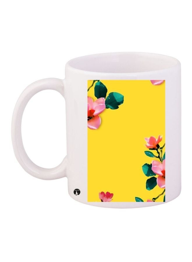 RYN Floral Printed Coffee Mug White/Yellow/Pink 11ounce