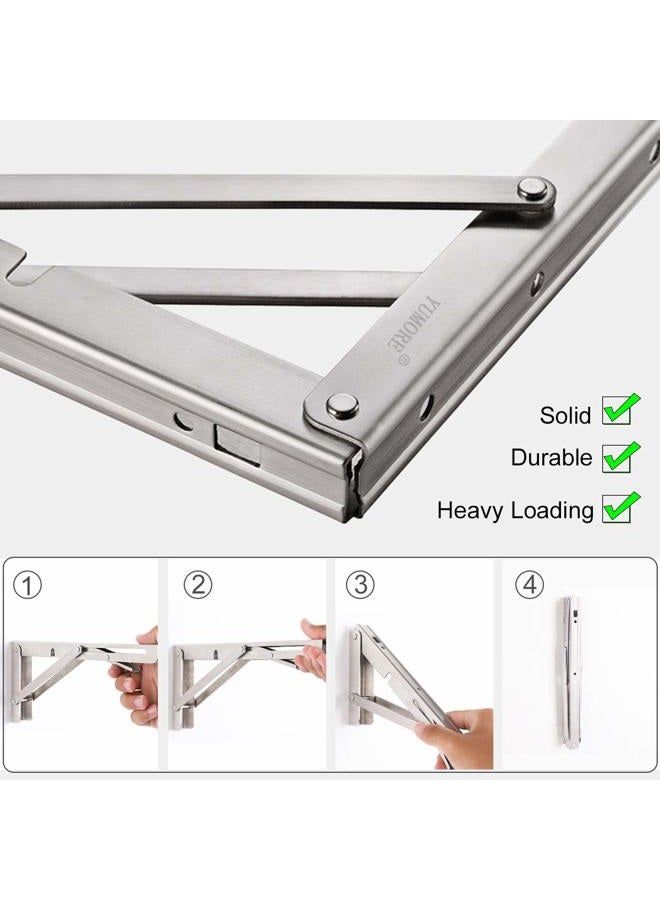 YUMORE Folding Shelf Bracket 18",Heavy Duty Stainless Steel Collapsible Shelf-Bracket Max Load 330lbs Wall Mounted Table Support Hinge for Space-Saving DIY Work Bench with Install Screws, Pack of 2 - Image 2