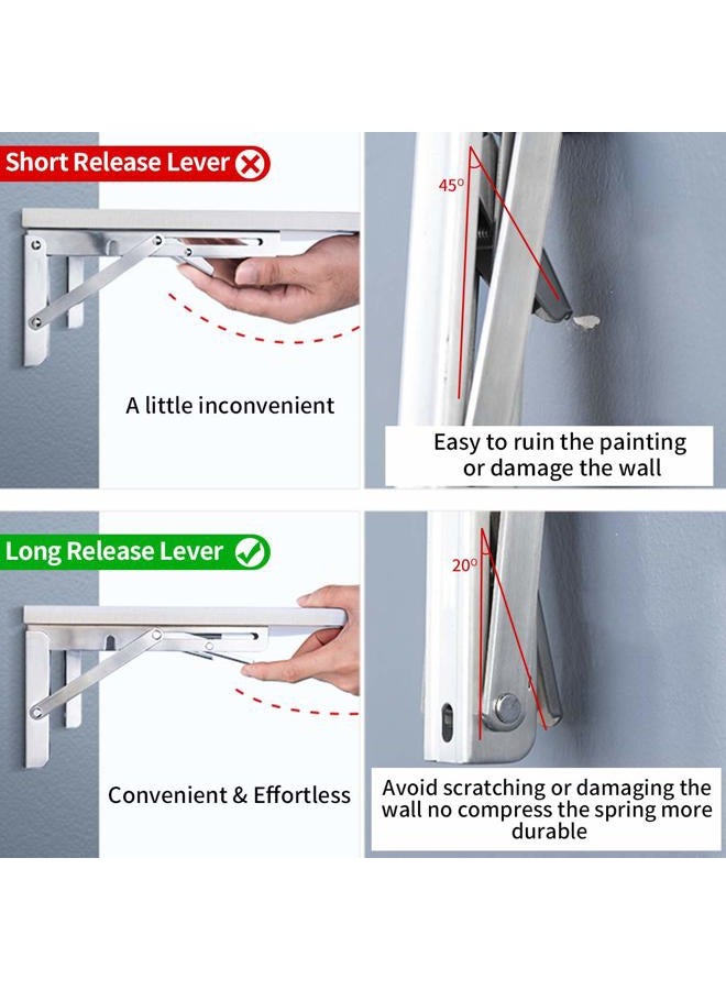 YUMORE Folding Shelf Bracket 18",Heavy Duty Stainless Steel Collapsible Shelf-Bracket Max Load 330lbs Wall Mounted Table Support Hinge for Space-Saving DIY Work Bench with Install Screws, Pack of 2 - Image 5