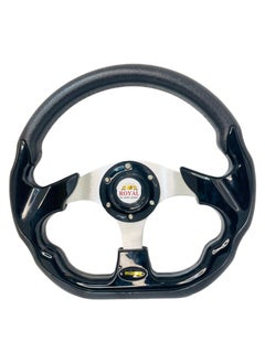 Royal ROYAL - Universal Racing Steering Wheel for Car, "D" Shaped Horn Race Tuning Style Sport MOMO Steering Wheel for Race/Rally/Motorsport/Car Sim Driving (DYT-5324) (Black)  - Image 1