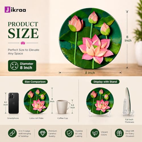 JIKRAA® Pichwai Lotus Art Ceramic Decorative Wall & Tabletop Plate – 8 Inch | 2-in-1 Usage Wall Hanging & Tabletop Display | Ideal for Home, Restaurants, Living Room & Office Décor - Image 4