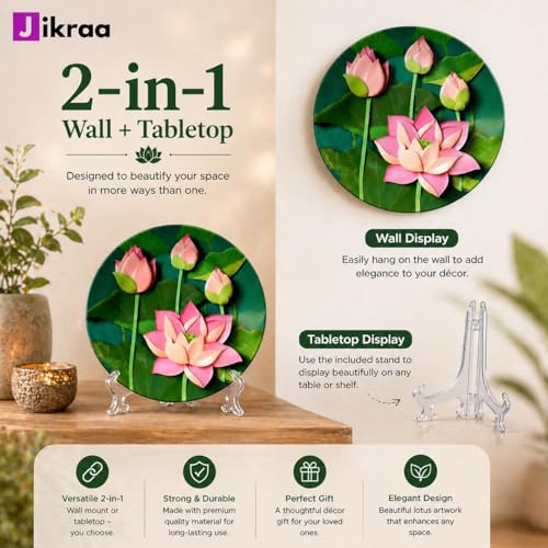 JIKRAA® Pichwai Lotus Art Ceramic Decorative Wall & Tabletop Plate – 8 Inch | 2-in-1 Usage Wall Hanging & Tabletop Display | Ideal for Home, Restaurants, Living Room & Office Décor - Image 3