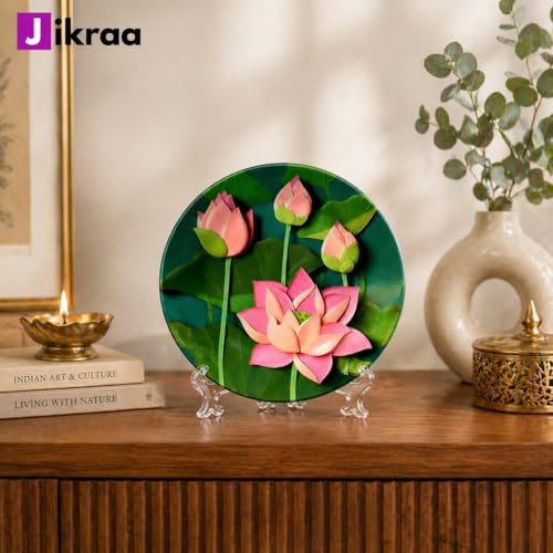 JIKRAA® Pichwai Lotus Art Ceramic Decorative Wall & Tabletop Plate – 8 Inch | 2-in-1 Usage Wall Hanging & Tabletop Display | Ideal for Home, Restaurants, Living Room & Office Décor - Image 2