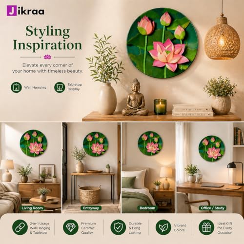 JIKRAA® Pichwai Lotus Art Ceramic Decorative Wall & Tabletop Plate – 8 Inch | 2-in-1 Usage Wall Hanging & Tabletop Display | Ideal for Home, Restaurants, Living Room & Office Décor - Image 5