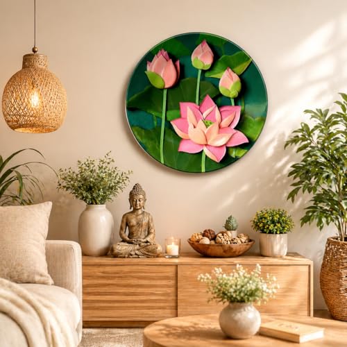 JIKRAA® Pichwai Lotus Art Ceramic Decorative Wall & Tabletop Plate – 8 Inch | 2-in-1 Usage Wall Hanging & Tabletop Display | Ideal for Home, Restaurants, Living Room & Office Décor - Image 1