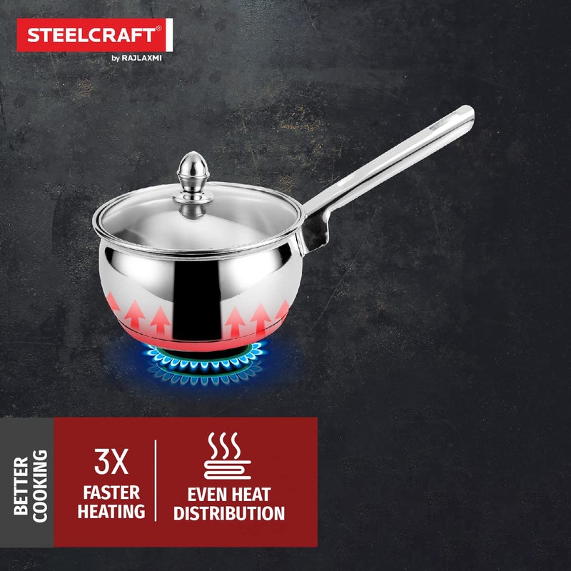 Steelcraft Steelcraft Premium Stainless Steel Benz Saucepan with Glass lid 18 cm 1780ml Induction Friendly Cook and Serve for Multipurpose Cooking Silver Set of 1 - Image 4