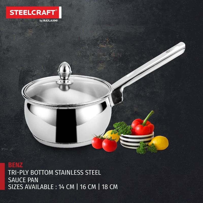 Steelcraft Steelcraft Premium Stainless Steel Benz Saucepan with Glass lid 18 cm 1780ml Induction Friendly Cook and Serve for Multipurpose Cooking Silver Set of 1 - Image 2