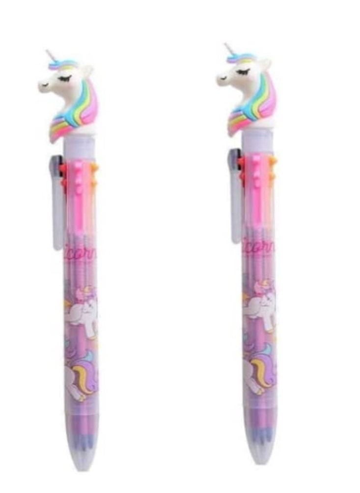 JOLLITY LLC Unicorn Ballpoint Pen, 6 Colours in 1 Planner Pen, Multi-Colour Pen, Cute Stationery Gift, School Supplies (2pcs)  - Image 1