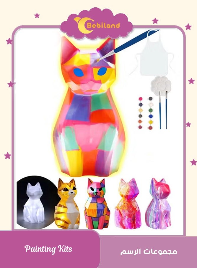 Bebiland Paint Own Cat Lamp Kit, Cute Cat Gift for Girl, Art Supplies Arts and Crafts Kit, Arts and Crafts for Girl Kids Ages 8-12, Toys for Girls Boy, Idea Birthday Gift Ages 3 4 5 6 7 8 9 10 11 12+(Multicolour) - Image 1