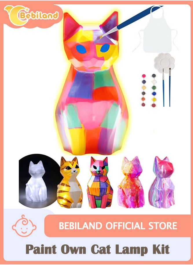 Bebiland Paint Own Cat Lamp Kit, Cute Cat Gift for Girl, Art Supplies Arts and Crafts Kit, Arts and Crafts for Girl Kids Ages 8-12, Toys for Girls Boy, Idea Birthday Gift Ages 3 4 5 6 7 8 9 10 11 12+(Multicolour)  - Image 1