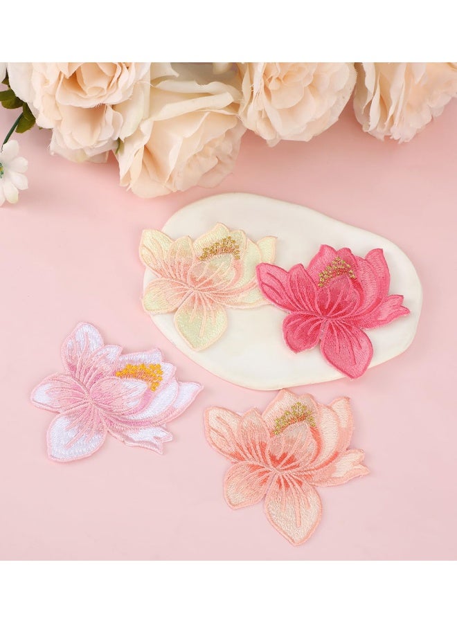 4 PCS Lotus Flower Embroidery Applique, Lotus Floral Decorative Patches Beautiful Sew On Floral Stickers, For Backpacks, Clothing, T-Shirt, Jacket, Jeans, Hat - Image 4