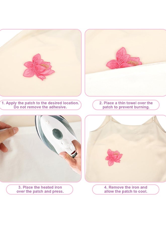 4 PCS Lotus Flower Embroidery Applique, Lotus Floral Decorative Patches Beautiful Sew On Floral Stickers, For Backpacks, Clothing, T-Shirt, Jacket, Jeans, Hat - Image 3