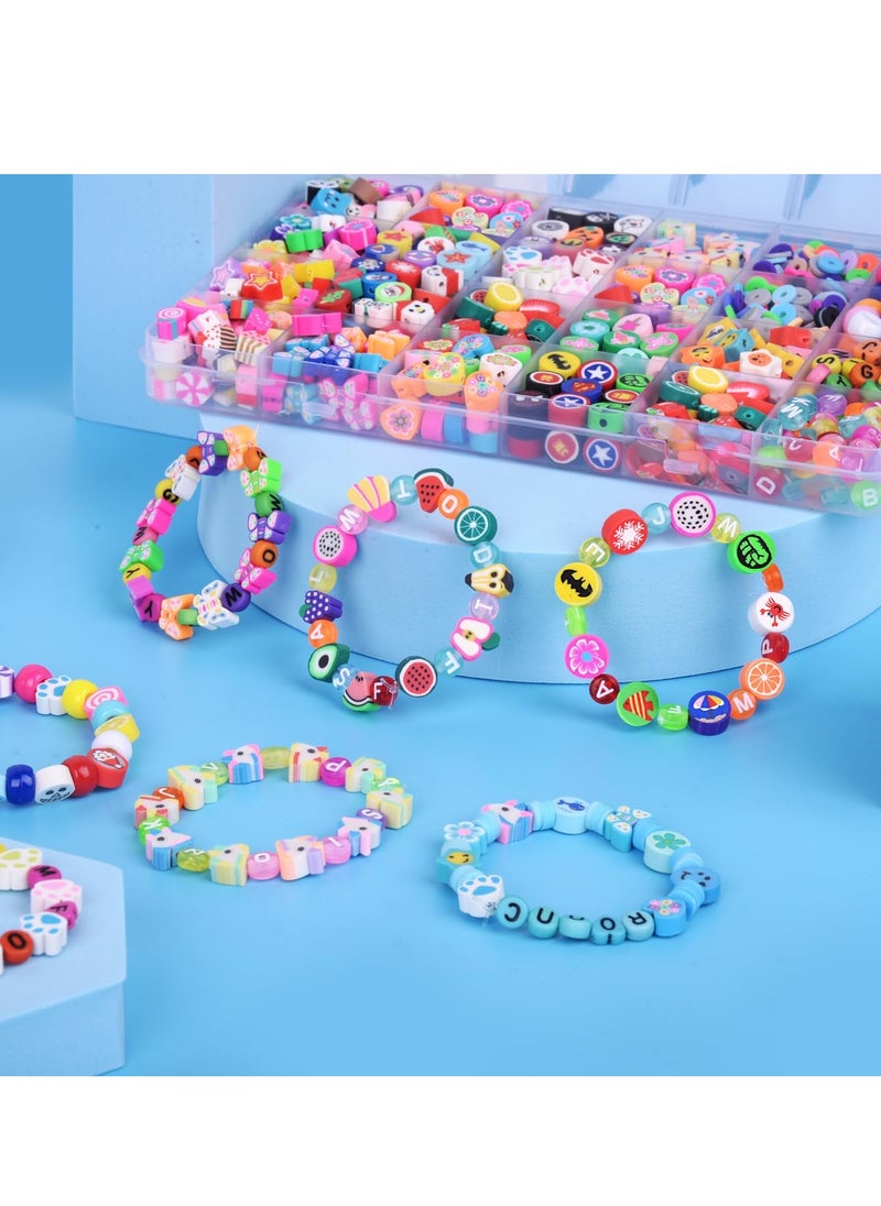 Generic - 1000PCS Polymer Clay Beads Bracelet Making kit, 24 Style Cute Fun Beads Fruit Flower Animal Cake Butterfly Heart Beads Charms for Jewelry Necklace Earring Making DIY Accessories for Women Girls - Image 1