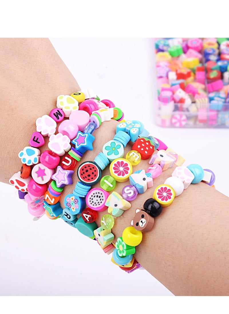 Generic - 1000PCS Polymer Clay Beads Bracelet Making kit, 24 Style Cute Fun Beads Fruit Flower Animal Cake Butterfly Heart Beads Charms for Jewelry Necklace Earring Making DIY Accessories for Women Girls - Image 1