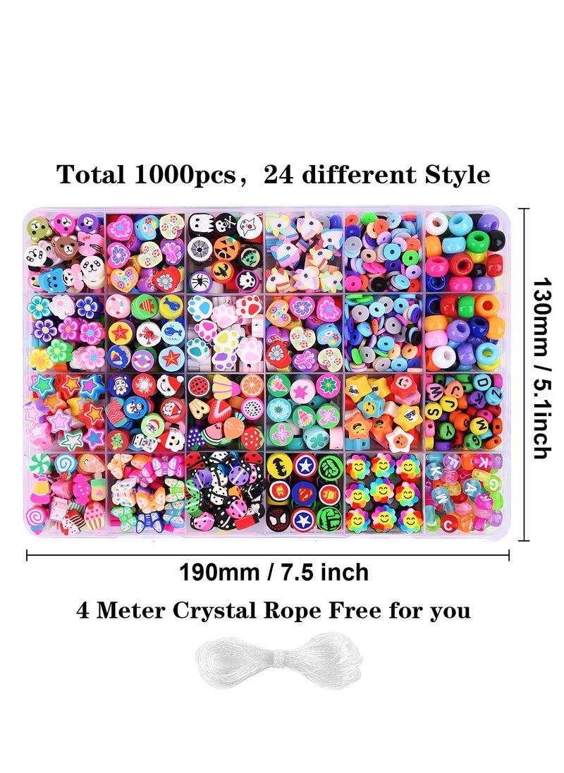 Generic - 1000PCS Polymer Clay Beads Bracelet Making kit, 24 Style Cute Fun Beads Fruit Flower Animal Cake Butterfly Heart Beads Charms for Jewelry Necklace Earring Making DIY Accessories for Women Girls - Image 1