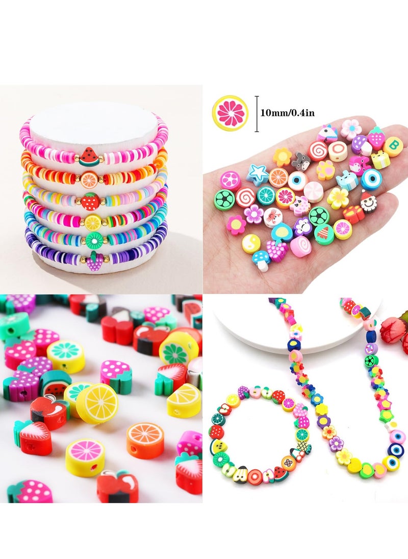 Generic - 1000PCS Polymer Clay Beads Bracelet Making kit, 24 Style Cute Fun Beads Fruit Flower Animal Cake Butterfly Heart Beads Charms for Jewelry Necklace Earring Making DIY Accessories for Women Girls - Image 1