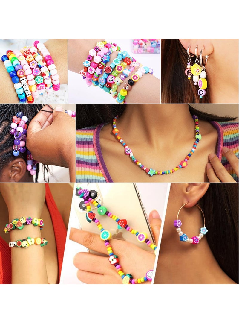 Generic - 1000PCS Polymer Clay Beads Bracelet Making kit, 24 Style Cute Fun Beads Fruit Flower Animal Cake Butterfly Heart Beads Charms for Jewelry Necklace Earring Making DIY Accessories for Women Girls - Image 1