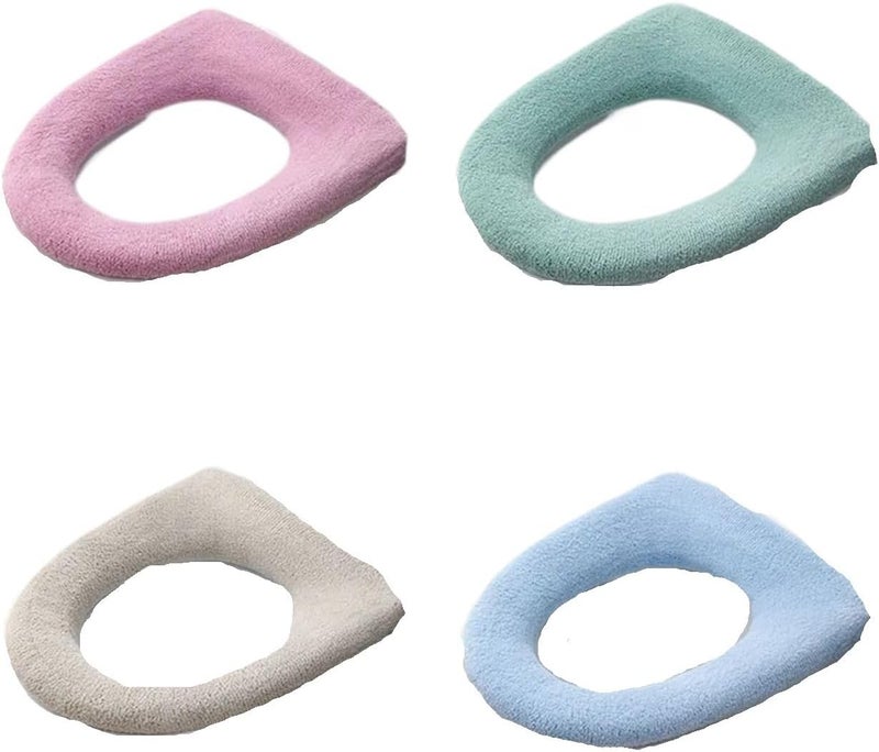 Flexible 4pcs Bathroom Toilet Seat Closestool Washable Soft Winter Warmer Mat Pad Cushion O-Shape seat Bidet Covers(A) - Image 1