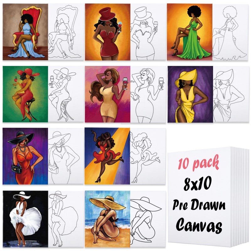 Nuberlic 10 Pcs Pre Drawn Canvas for Painting for Adults Sip and Paint Kits for Couples Party Flavor Supplies Girls Night