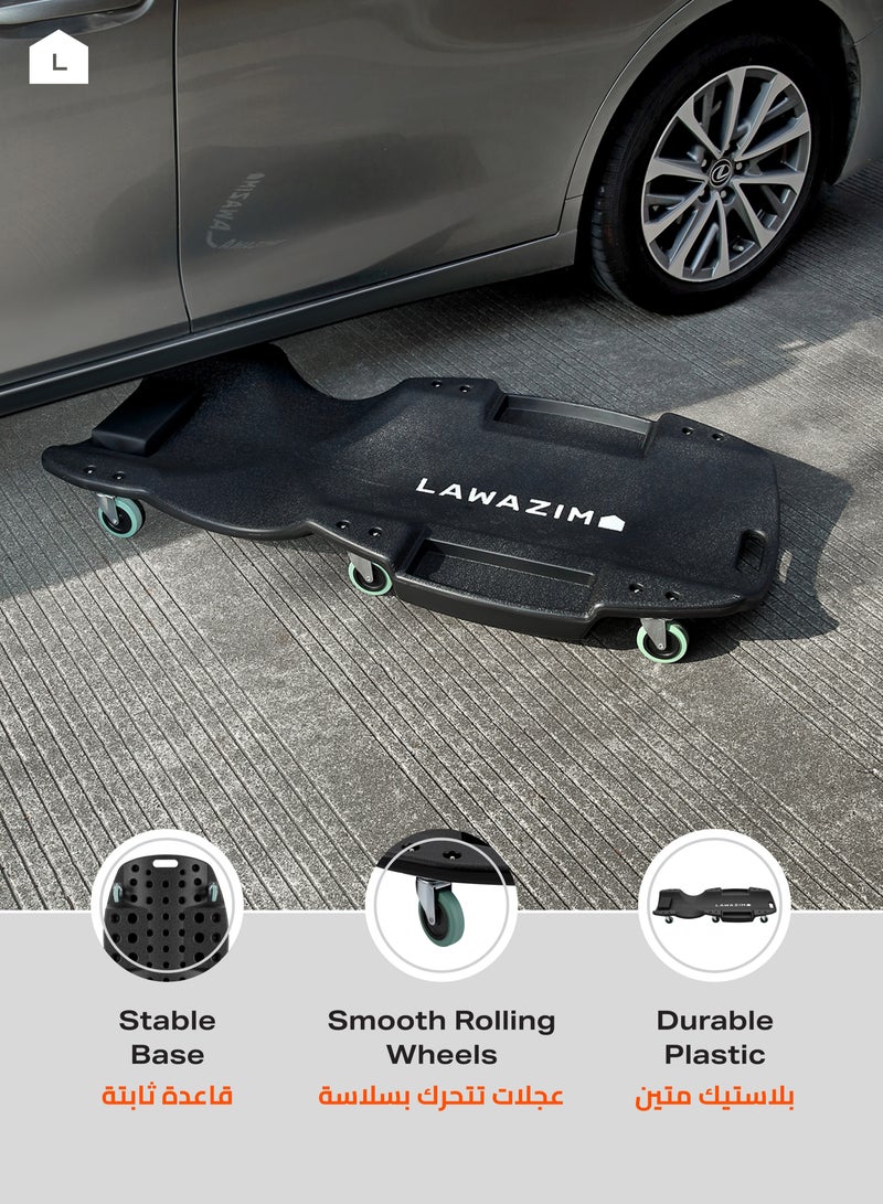 LAWAZIM Plastic Car Creeper 48inch - Black- Mechanic Garage Creeper with Sponge-Cushioned Headrest, Smooth-Rolling Wheels, Dual Tool Trays, and Carrying Handle - Ideal for Automotive Maintenance and Repairs - Image 4
