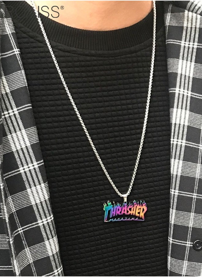 Colorful Flame Letter Necklace Style Titanium Steel  Pendant Hip-Hop Men's Pearl Chain Retro Pendant Alloy Jewelry Stainless Steel Necklace - pzsku/Z1D7A6D31AD57495D3B8BZ/45/_/1736412887/d42aeff8-ac0e-467f-9323-10cc23da068f