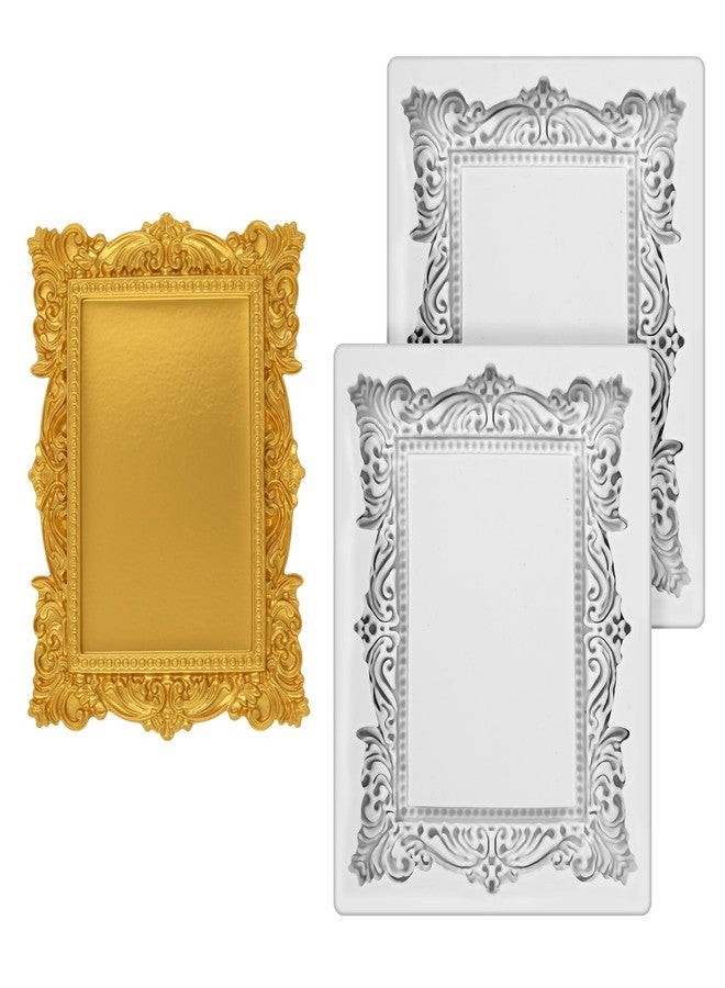 Eldraqth Baroque Photo Frame Fondant Molds, Silicone Mini Picture Frames Fondant Chocolate Molds Vintage Mirror Frame Mold for Cake Decoration Cupcake Topper Candy Polymer Clay Set of 2 - Image 1