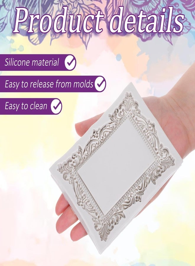 Eldraqth Baroque Photo Frame Fondant Molds, Silicone Mini Picture Frames Fondant Chocolate Molds Vintage Mirror Frame Mold for Cake Decoration Cupcake Topper Candy Polymer Clay Set of 2 - Image 3