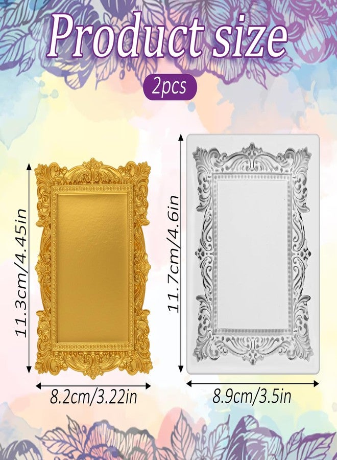 Eldraqth Baroque Photo Frame Fondant Molds, Silicone Mini Picture Frames Fondant Chocolate Molds Vintage Mirror Frame Mold for Cake Decoration Cupcake Topper Candy Polymer Clay Set of 2 - Image 2