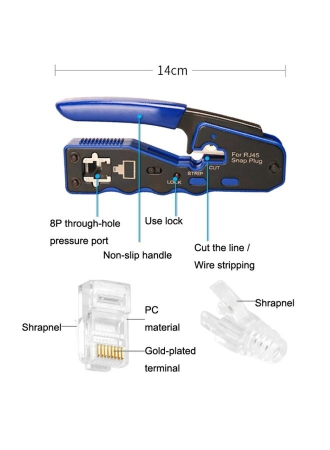 Rj45 8P Through-hole Crystal Head Connector Jacket Network Tool Stripping Wire Cable Pliers Set(Blue)  - Image 3