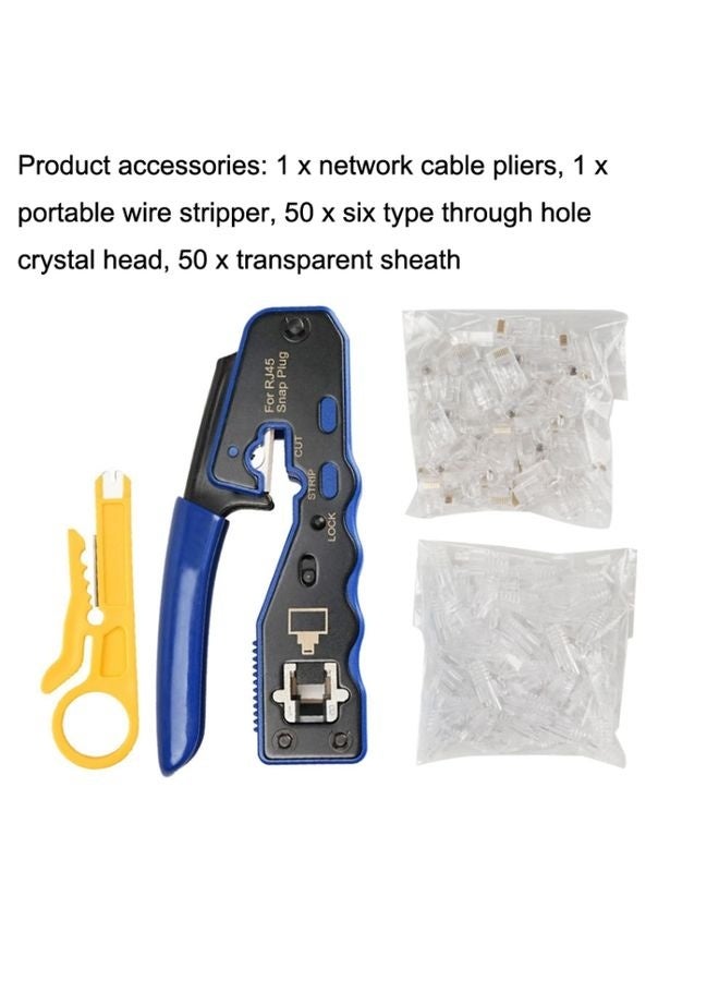 Rj45 8P Through-hole Crystal Head Connector Jacket Network Tool Stripping Wire Cable Pliers Set(Blue)  - Image 2