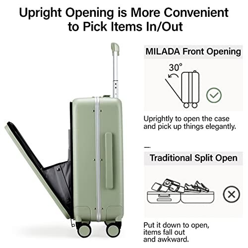 MILADA Carry On Luggage 22x14x9 Airline Approved Spinner Wheels TSA Luggage 20 Inch Hard Shell Suitcases Front Opening Pocket Rolling Aluminum Frame Travel Luggage, Bamboo Green - Image 4