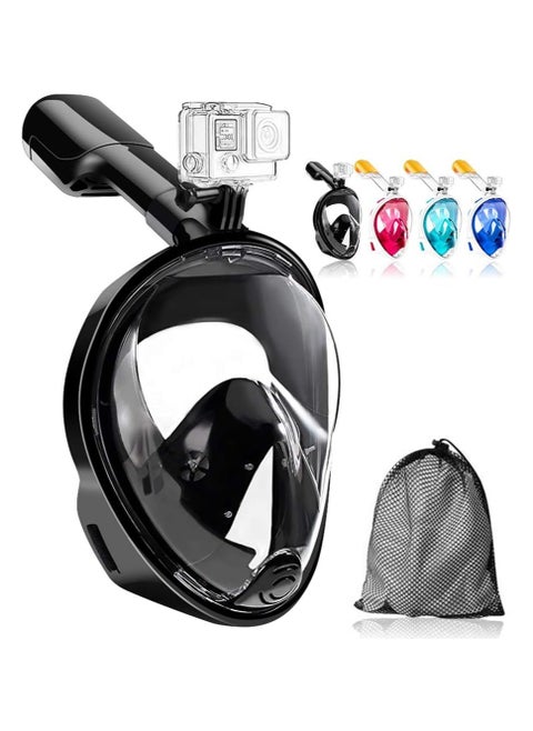 QShop®️ 180 Degree Full Face Snorkel Mask, Free-Fleecing Design with Detachable Camera Mount, Anti-Fog, with Adjustable Head Straps, Professional Snorkeling Kit for Adults and Youth Snorkel Mask
