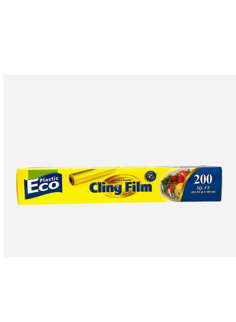 ECO Plastic Cling Film Food Wrap Clear 200 SQ.FT size(61.93 mm × 30cm)  - Image 1