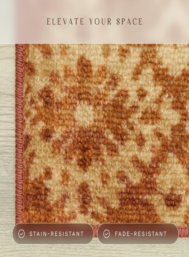 مابلز راغز سجادة ممر عتيقة من مابلز روجز آردن - صنع في الولايات المتحدة الأمريكية - قابلة للغسل، مانعة للانزلاق، مناسبة للاستخدام الداخلي في الممرات والمطابخ وغرف الغسيل، مقاس 2 × 6 قدم، لون ذهبي/طيني - Image 4