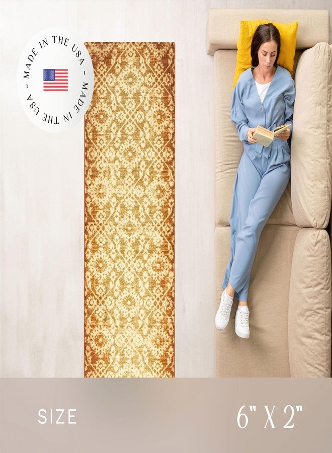 مابلز راغز سجادة ممر عتيقة من مابلز روجز آردن - صنع في الولايات المتحدة الأمريكية - قابلة للغسل، مانعة للانزلاق، مناسبة للاستخدام الداخلي في الممرات والمطابخ وغرف الغسيل، مقاس 2 × 6 قدم، لون ذهبي/طيني - Image 3