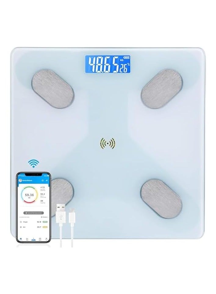 PROMASS Multifunctional Smart Body Fat Scale, Electronic Led Digital Weight Bathroom Scale With Smartphone App, Support 17 Languages And Indoor Temperature Measurement, 260 * 260 * 23Mm Whtie - Image 1