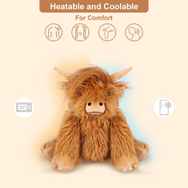SuzziPals Heatable & Coolable Highland Cow Stuffed Animals Plushie, Microwavable Heating Pad for Soothing & Relaxation, Lavender Scented Cattle Plush Toys for Stress Relief, Stuffed Cow Gifts - Image 2
