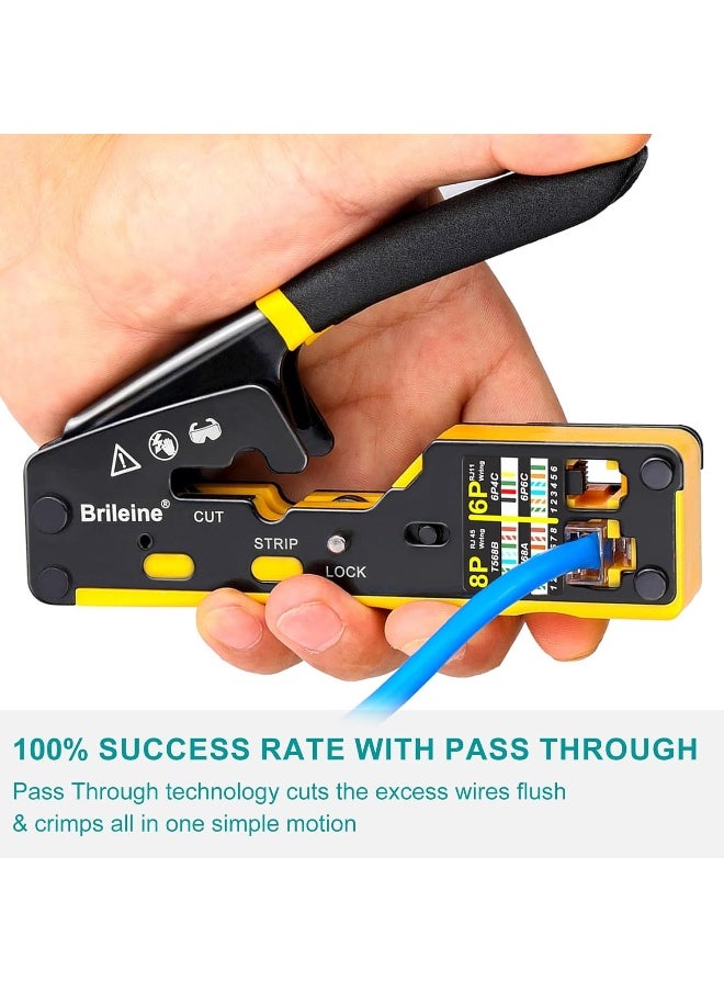 Generic Brileine  Rj45 Crimp Tool Pass Through Kit Ethernet Crimper Cat5 Cat5E Cat6 Crimping Tool For Rj11/12 6P/8P With Network Lan Cable Tester, 50Pieces Cat6 Connectors, 51Pieces Boots, Mini Cable Stripper  - Image 2