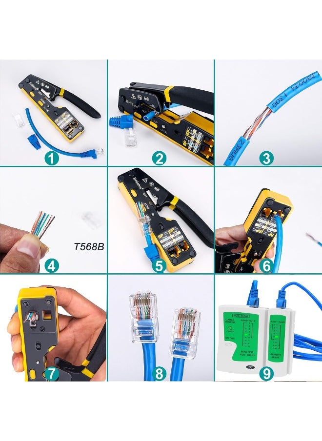 Generic Brileine  Rj45 Crimp Tool Pass Through Kit Ethernet Crimper Cat5 Cat5E Cat6 Crimping Tool For Rj11/12 6P/8P With Network Lan Cable Tester, 50Pieces Cat6 Connectors, 51Pieces Boots, Mini Cable Stripper  - Image 5
