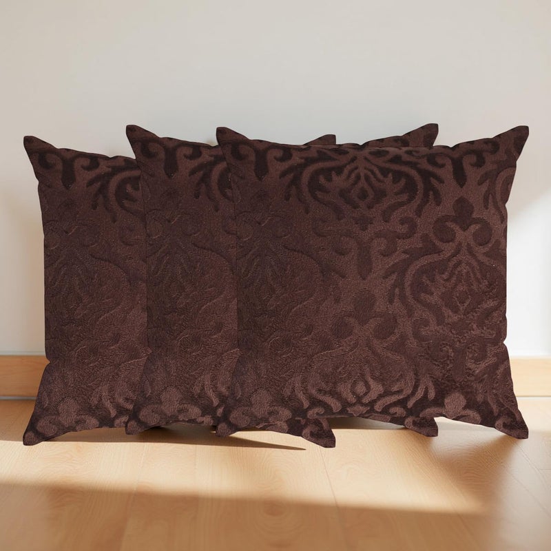 STARNSTYLE Velvet Decorative Cushion Cover 24x24 Inch - Set of 3, Soft Solid Damask Square Throw Pillow Covers for Sofa, Living Room or Home Decor - 60x60 cm Coffee - Image 5