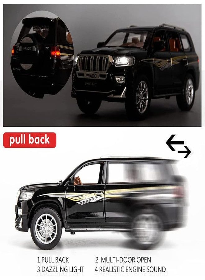 AHBHT Kids Model 1:24 Prado Die Cast Metal Car Pull Back Action Opening Doors with Realistic Engine Sound Lights Toy Car Gift for Boys - Black - Image 3