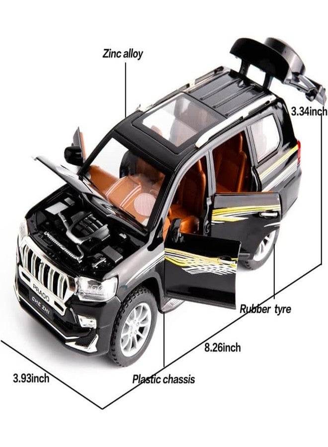 AHBHT Kids Model 1:24 Prado Die Cast Metal Car Pull Back Action Opening Doors with Realistic Engine Sound Lights Toy Car Gift for Boys - Black - Image 2