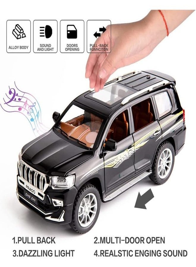 AHBHT Kids Model 1:24 Prado Die Cast Metal Car Pull Back Action Opening Doors with Realistic Engine Sound Lights Toy Car Gift for Boys - Black - Image 4