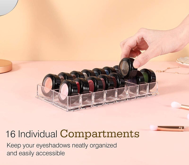 Luxspire Acrylic Eyeshadow Organizer  Makeup Drawer Organizer 16 Space Cosmetic Makeup Organizer For Pots  Eyeshadows  Mini Highlighter Blush Display Storage Case Beauty Care Holder Container - Clear - Image 3