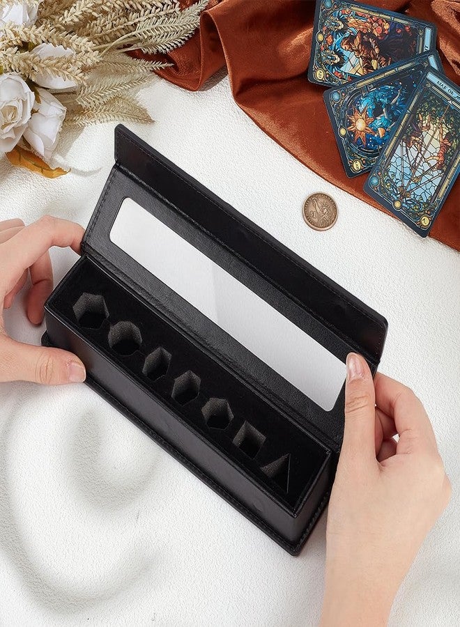 MAYJOYDIY 7-Slot Leather Dice Case Box Rectangle Gift Boxes Dice Organizer Boxes with Visible Window Lid for MTG DM and Player, Black - Image 3