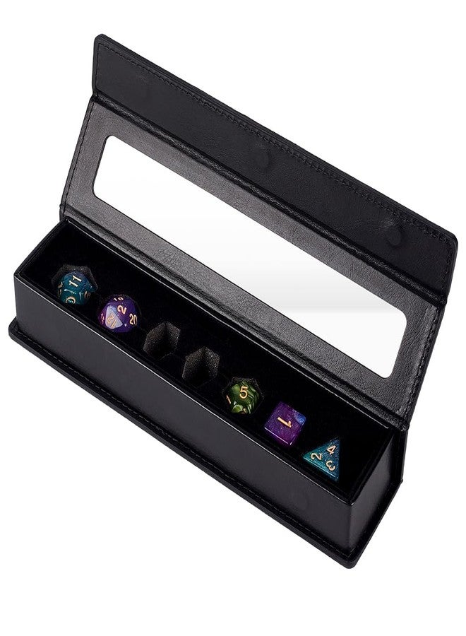 MAYJOYDIY 7-Slot Leather Dice Case Box Rectangle Gift Boxes Dice Organizer Boxes with Visible Window Lid for MTG DM and Player, Black - Image 1
