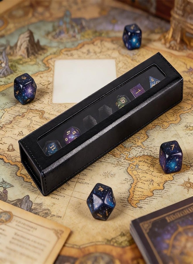 MAYJOYDIY 7-Slot Leather Dice Case Box Rectangle Gift Boxes Dice Organizer Boxes with Visible Window Lid for MTG DM and Player, Black - Image 4